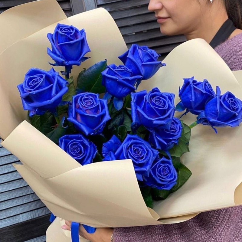 Bouquet of 13 blue roses 60cm in decoration, standart