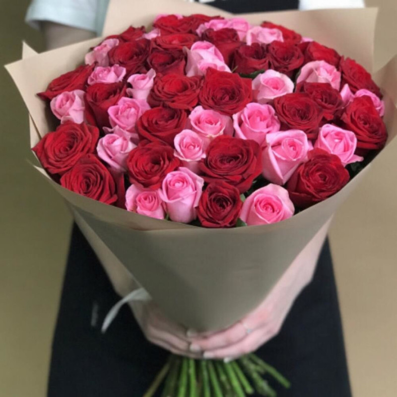 Stylish mix of 51 roses 60 cm in designer packaging, vendor code