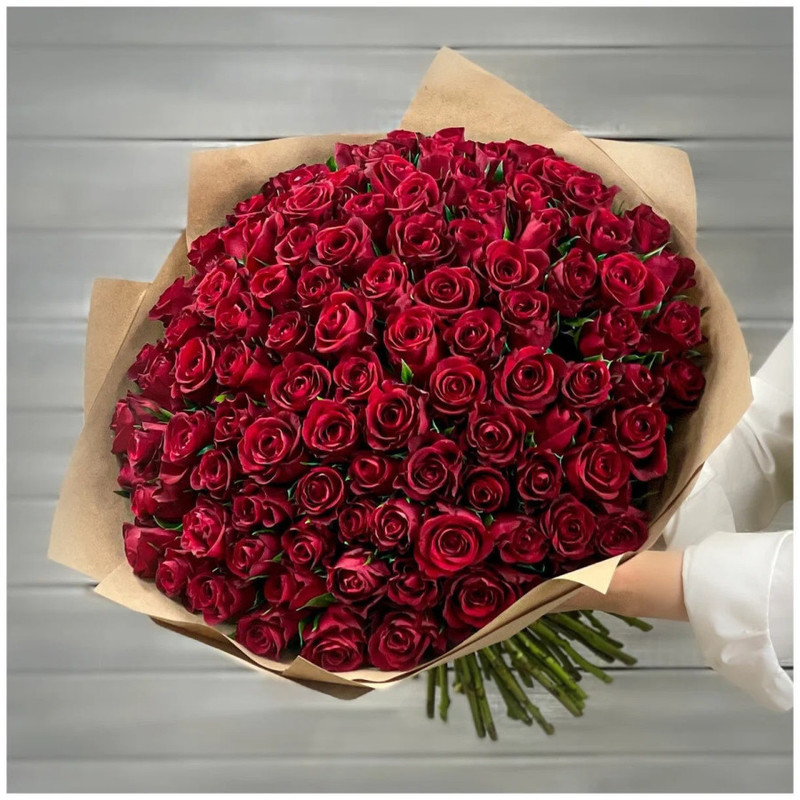 Bouquet of 101 red roses 40cm in craft, standart