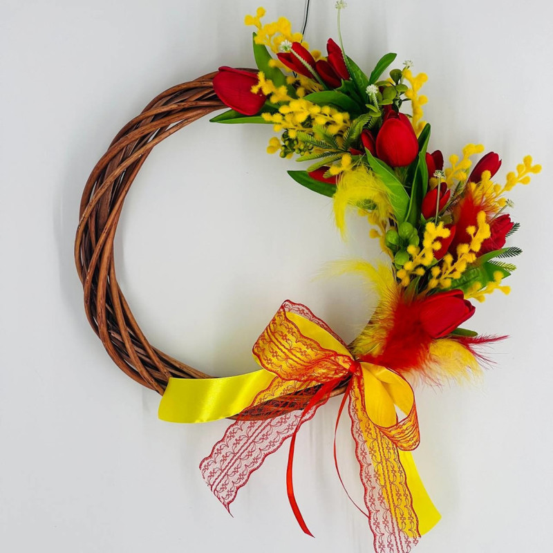 Interior Easter wreath with artificial flowers, standart