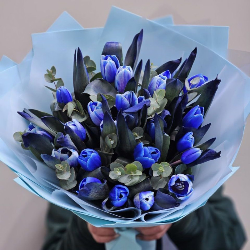 букет с синими тюльпанами, стандартный