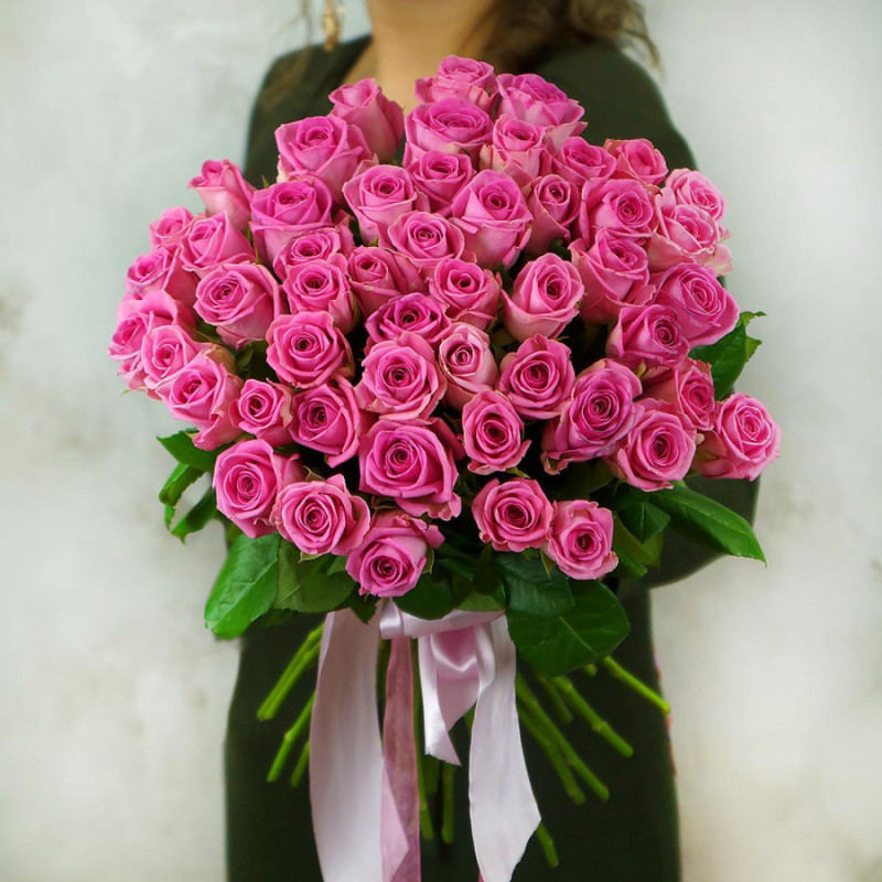 51 pink rose with ribbon, standart