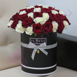 Коробка из 51 розы "Красные и белые розы"