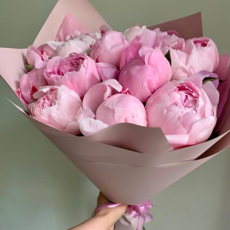 Bouquet of 15 pink peonies, standart