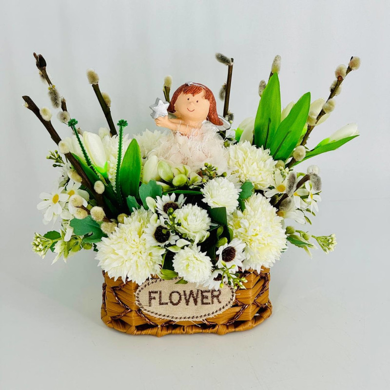 Easter bouquet of artificial flowers with willow branches, standart