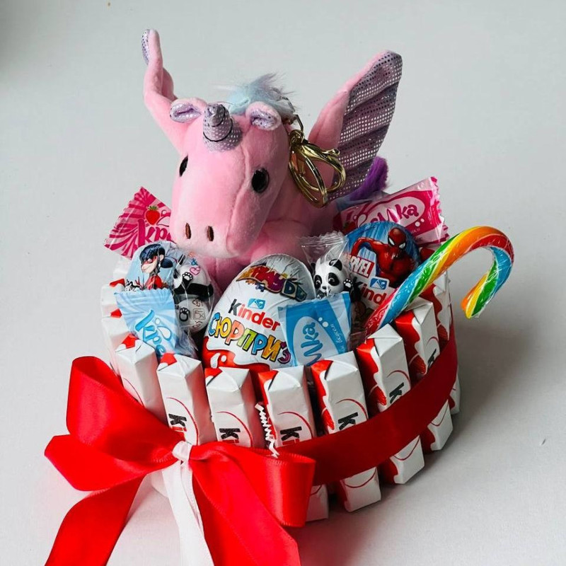 Sweet gift with unicorn toy, standart