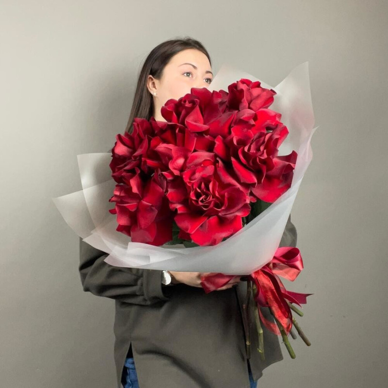 Букет из 7 красных роз Эквадор LUX 50 см, стандартный
