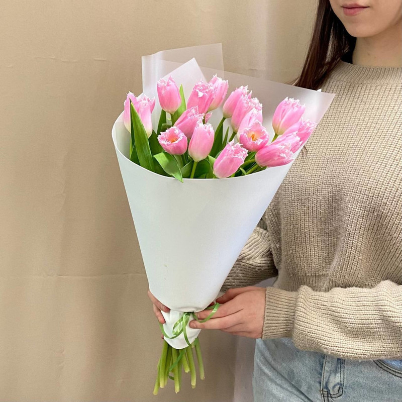 Bouquet of 17 soft pink peony tulips, standart