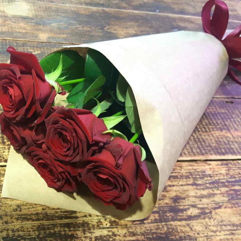 5 red roses 60 cm, standart