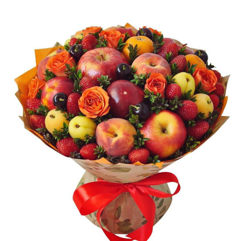Bouquet with strawberries and nectarines and apples, standart