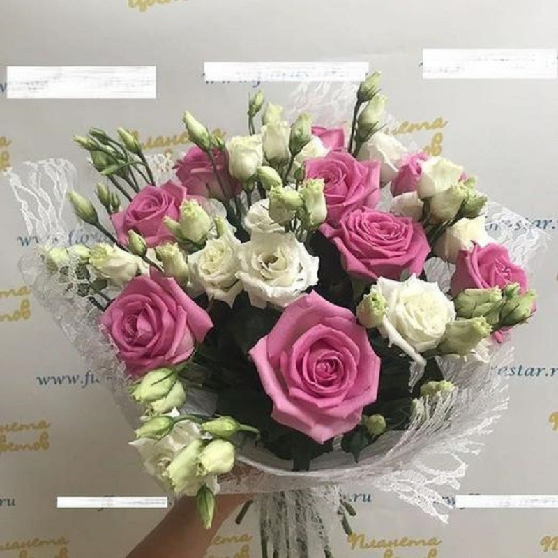 Bouquet of 9 roses with eustoma, standart