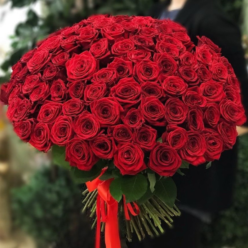 101 красная роза 40 см под ленту, стандартный