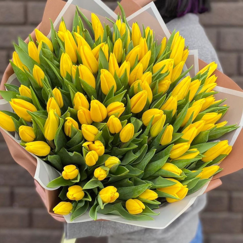 Bouquet of 101 yellow tulips, standart