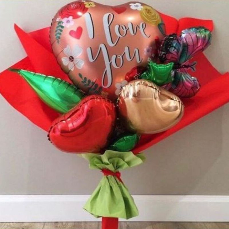 Крафтовый букет из шаров подарок на день влюблённых, стандартный