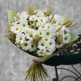 Summer bouquet of spray chrysanthemums and wheat