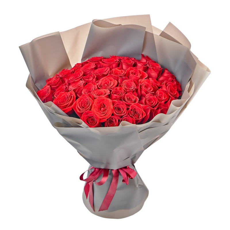 Букет из 51 красной розы в упаковке, стандартный
