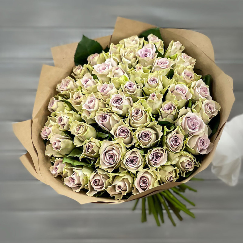 Bouquet of 51 lilac roses 40 cm in craft, standart