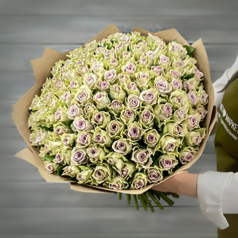 Bouquet of 101 lilac roses 40 cm in craft, standart