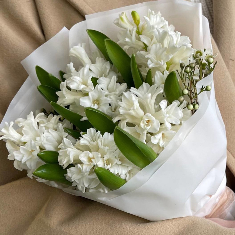Bouquet of white fragrant hyacinths, standart