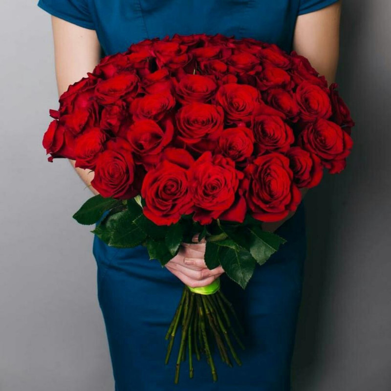 51 красная роза 60 см Эквадор, стандартный