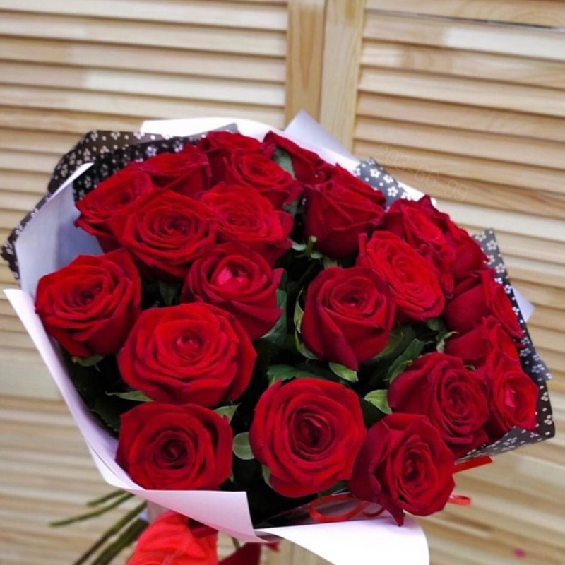 25 red roses in decoration, standart