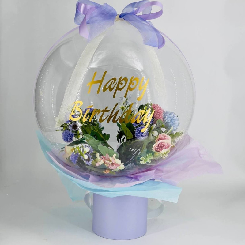 Букет из искусственных цветов с шаром баблс, стандартный