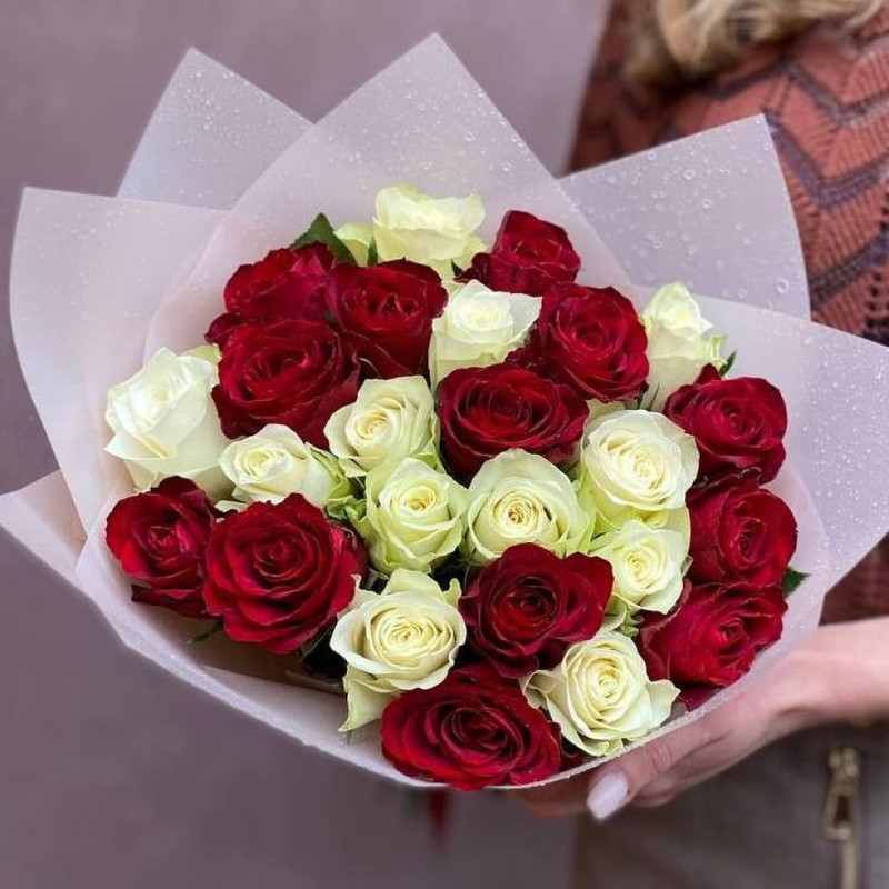 25 red and white roses, standart