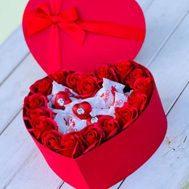 Soap roses in a heart box