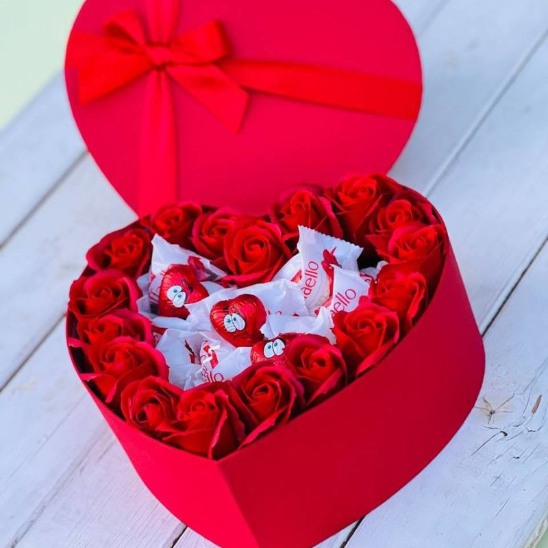 Soap roses in a heart box, standart