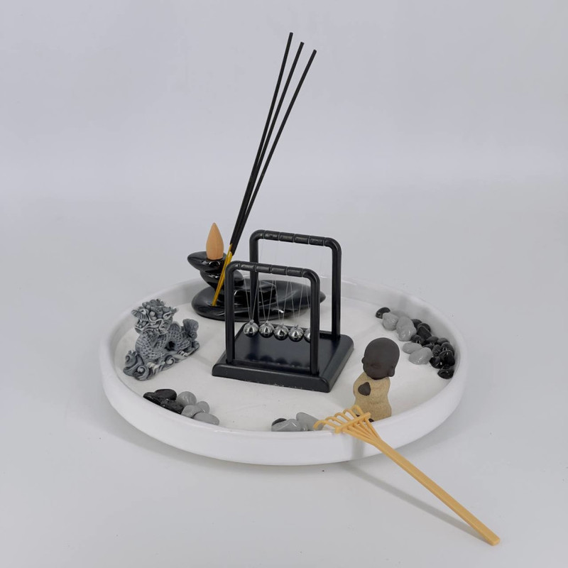 Meditation set rock garden with sand and incense holder creeping smoke, standart