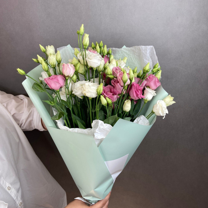 Bouquet with white and pink eustoma Mix 60 cm 9 pcs, standart