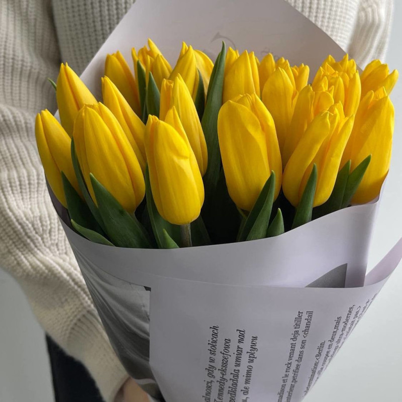 Bouquet of 25 yellow tulips, standart