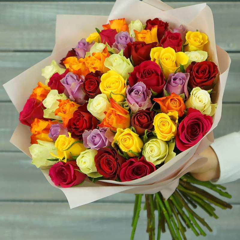 Bouquet of 51 multi-colored Kenyan roses, standart