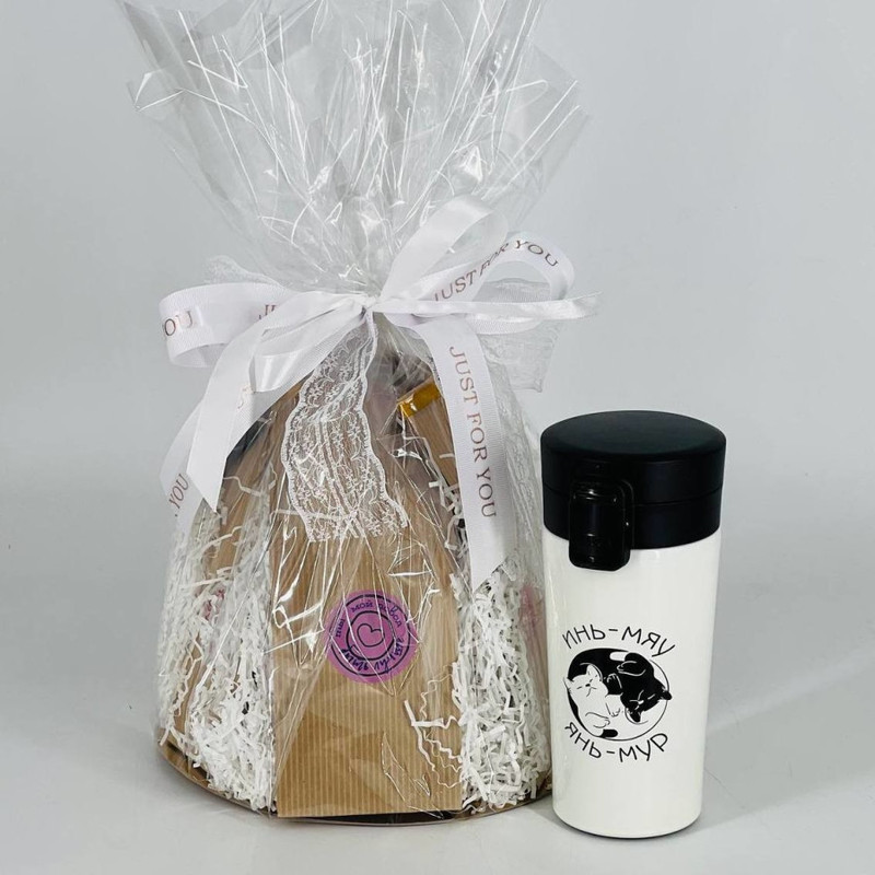 Gift set of tea and coffee with a thermal glass for a girl on February 14, standart