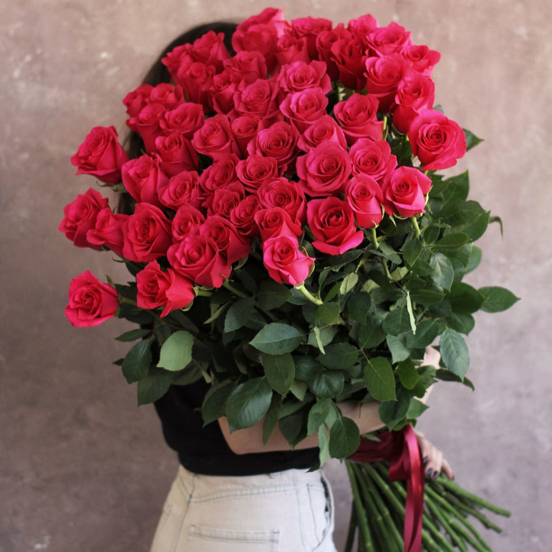 Bouquet of 51 roses "Hot Explorer" 100 cm, standart