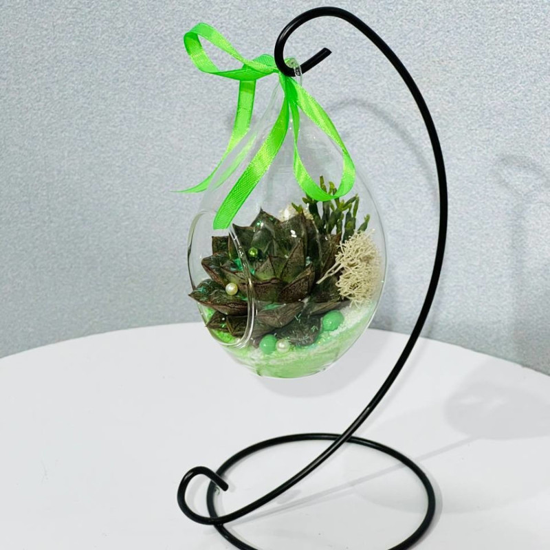 Mini garden on a suspension with a stone rose, standart