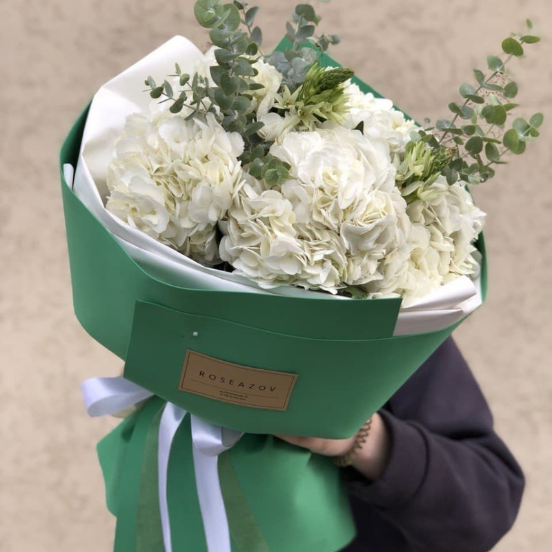 Bouquet of 5 white hydrangeas, standart