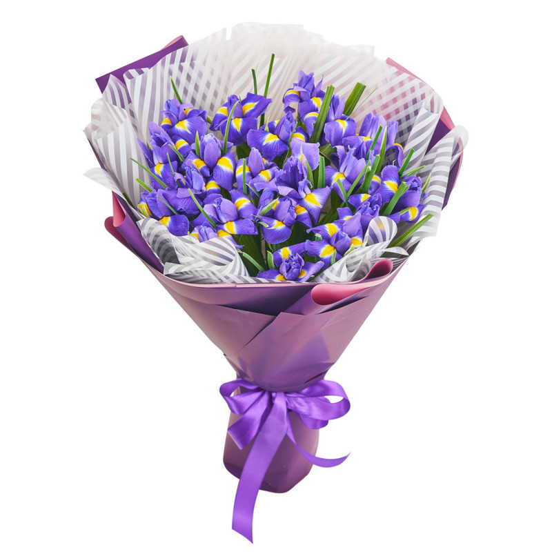 Bouquet of 21 blue irises in a pack, standart