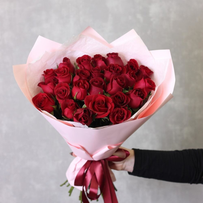 Bouquet of 25 red roses 50cm, standart