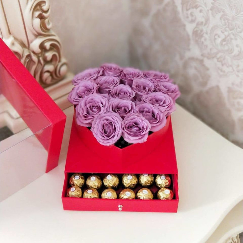 Pink roses in a box, standart