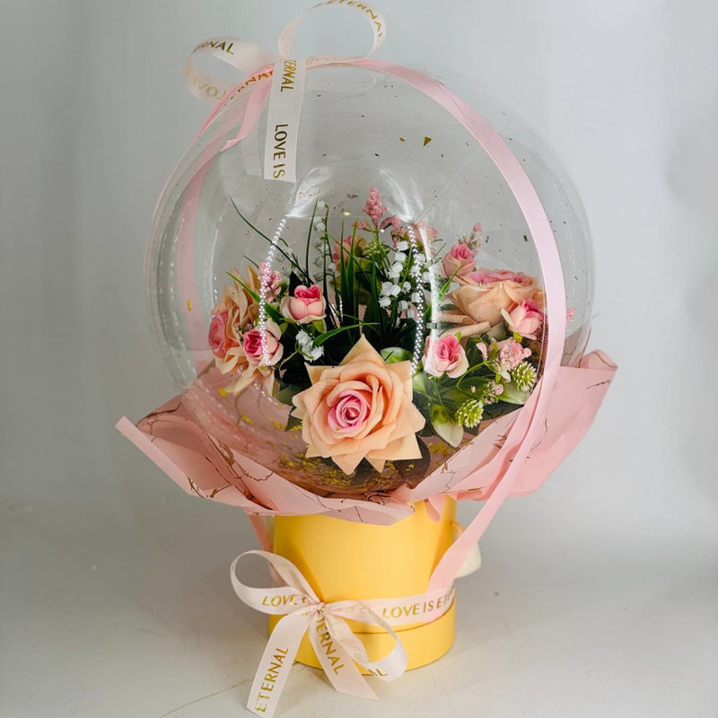 Interior bouquet of premium artificial flowers in a ball, standart