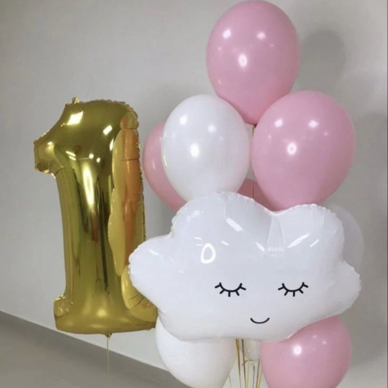 Fountain of balloons with a cloud and a number for 1 year, standart