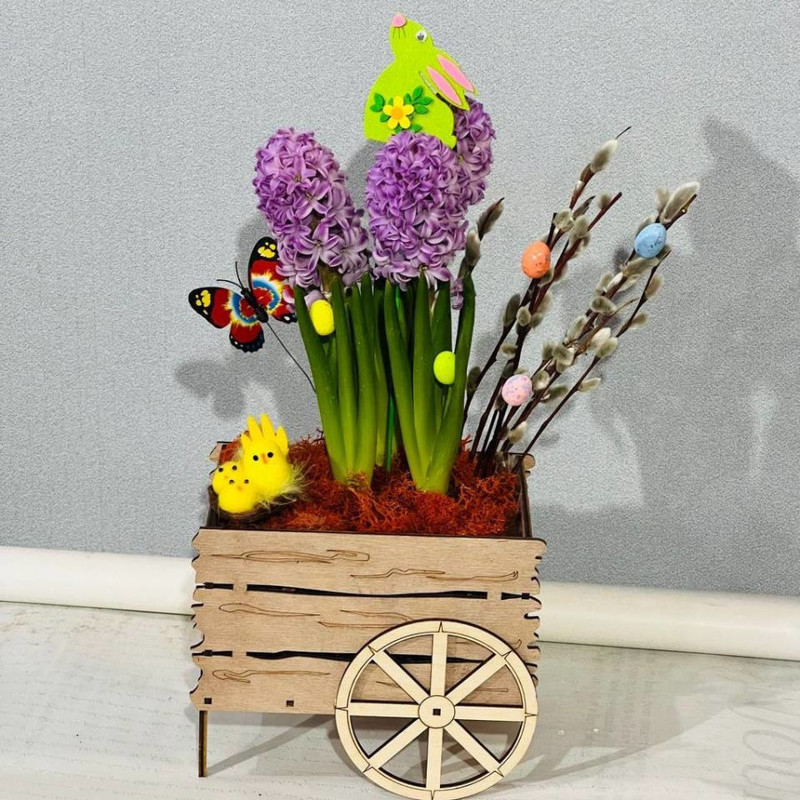 Cache-pot with hyacinths and willow branches, standart