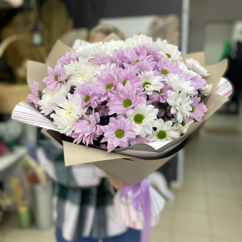 Bouquet of 11 delicate chrysanthemums in a package, standart