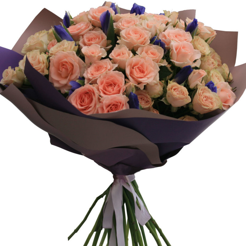 bouquet of irises and spray roses, standart