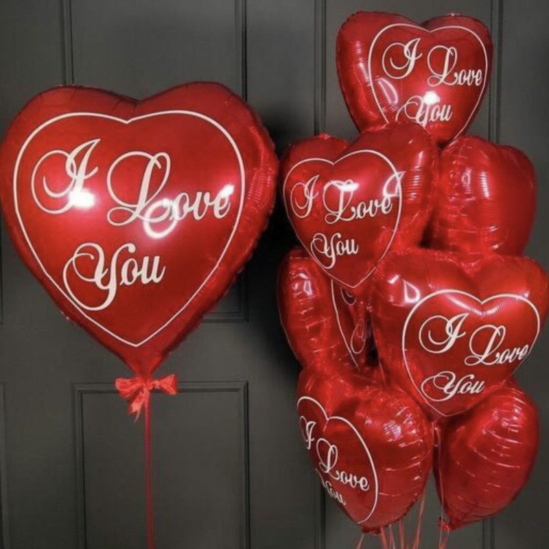 Воздушные шары красные сердечки на 14 февраля с признанием в любви, стандартный