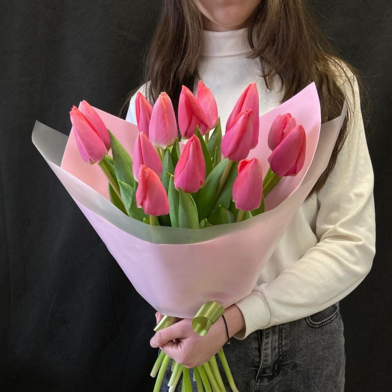 Bouquet of 15 pink tulips, standart
