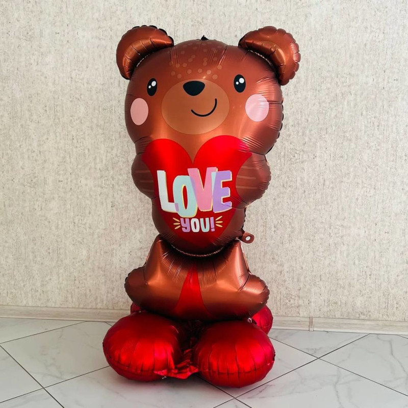 Большой напольный шар медвежонок  с сердцем на День влюблённых, стандартный