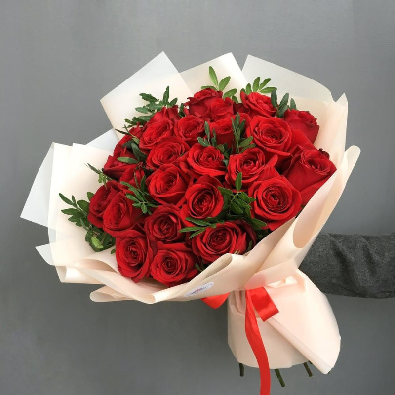 25 roses with greenery, standart
