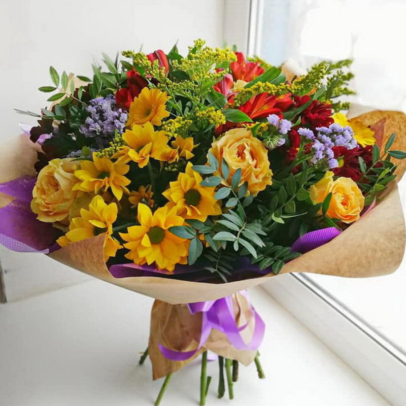Bouquet of chrysanthemums, alstroemerias and gerberas, standart